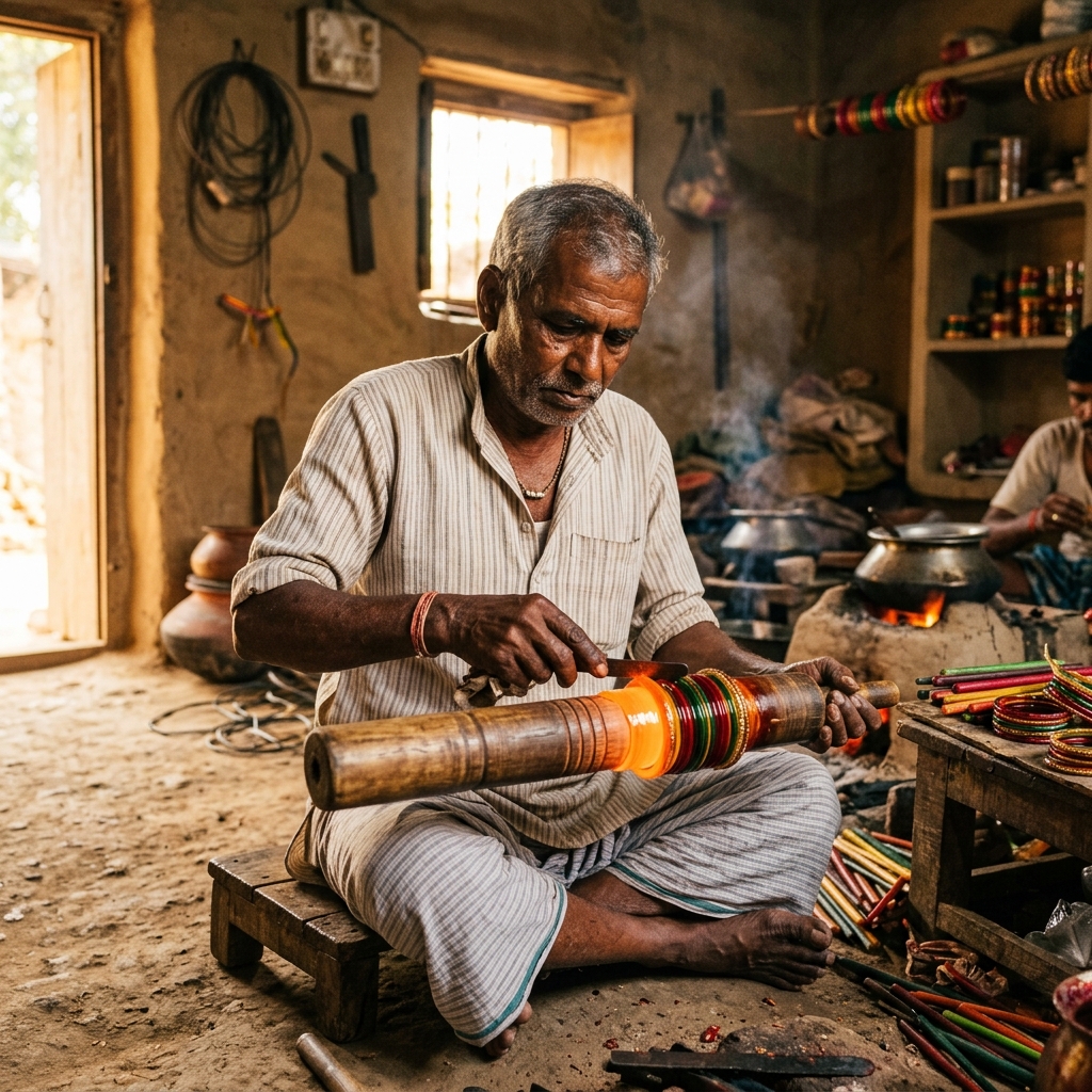 Artisan making Lac bangles in Muzaffarpur